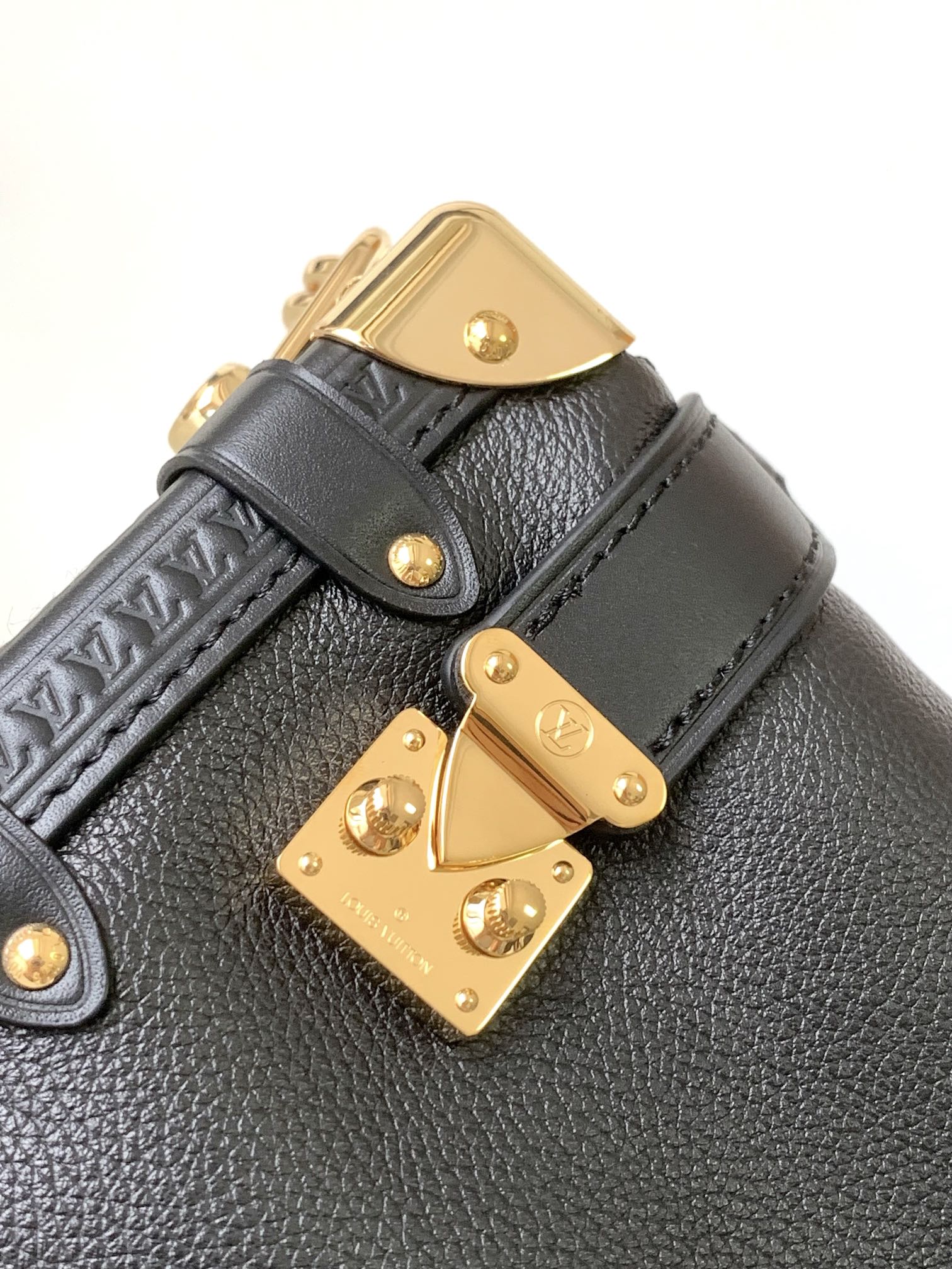 Louis Vuitton Side Trunk MM Handbag - Black Grained Leather with Gold-Tone Hardware