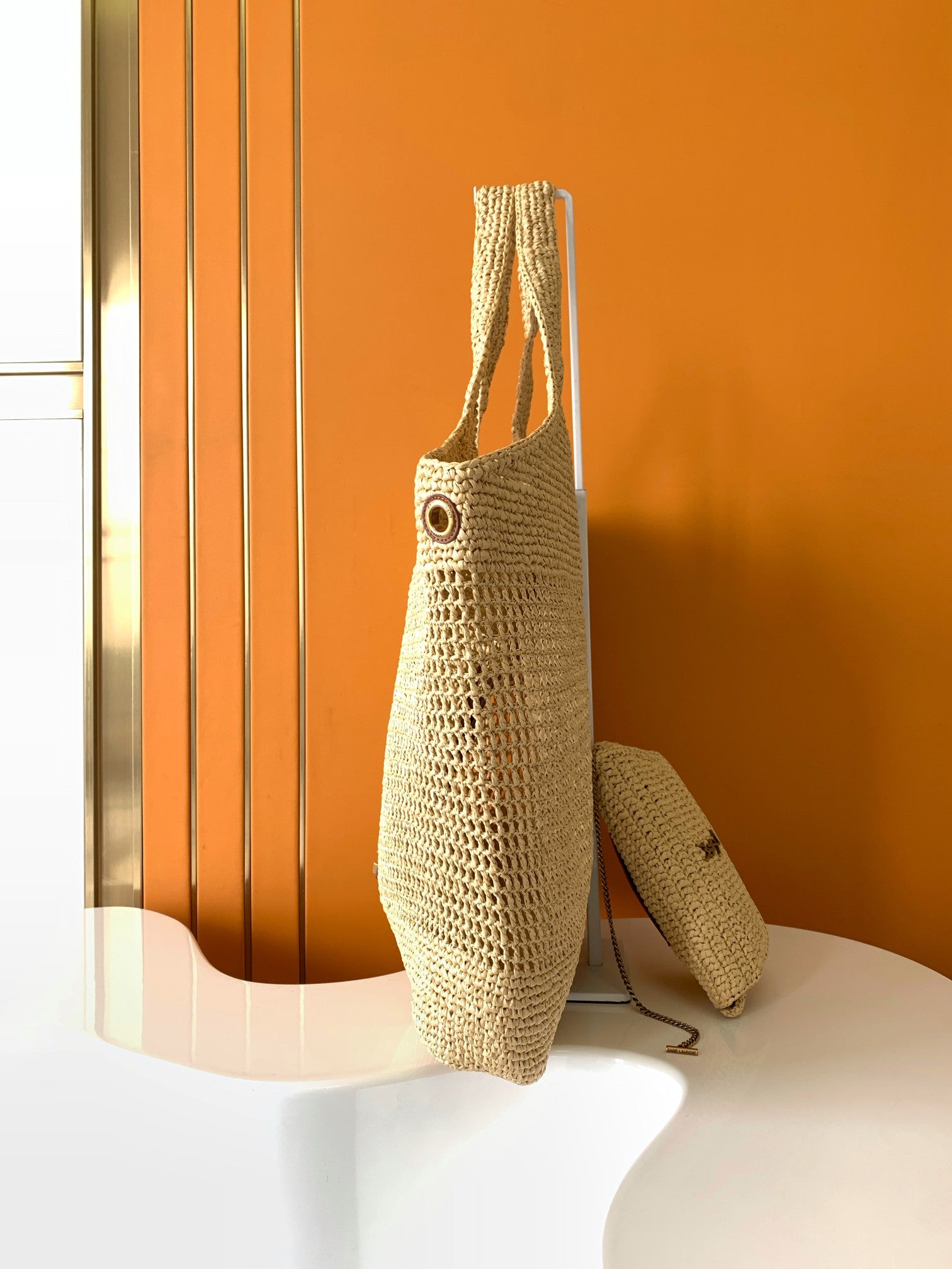 Saint Laurent YSL Raffia Small Panier Tote Bag - Natural Straw
