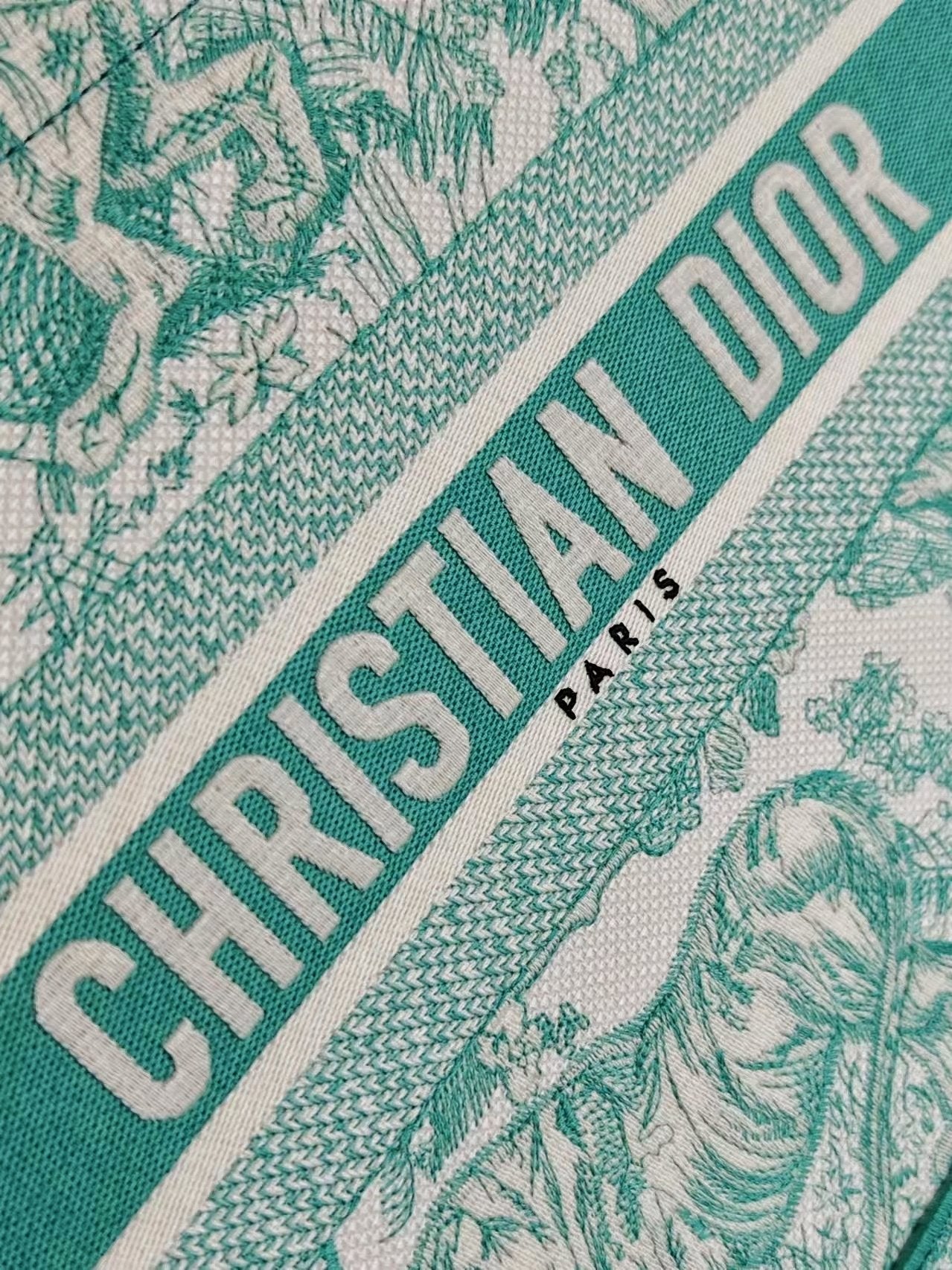 Christian Dior Medium Book Tote Bag - Green Toile de Jouy Reverse Embroidery