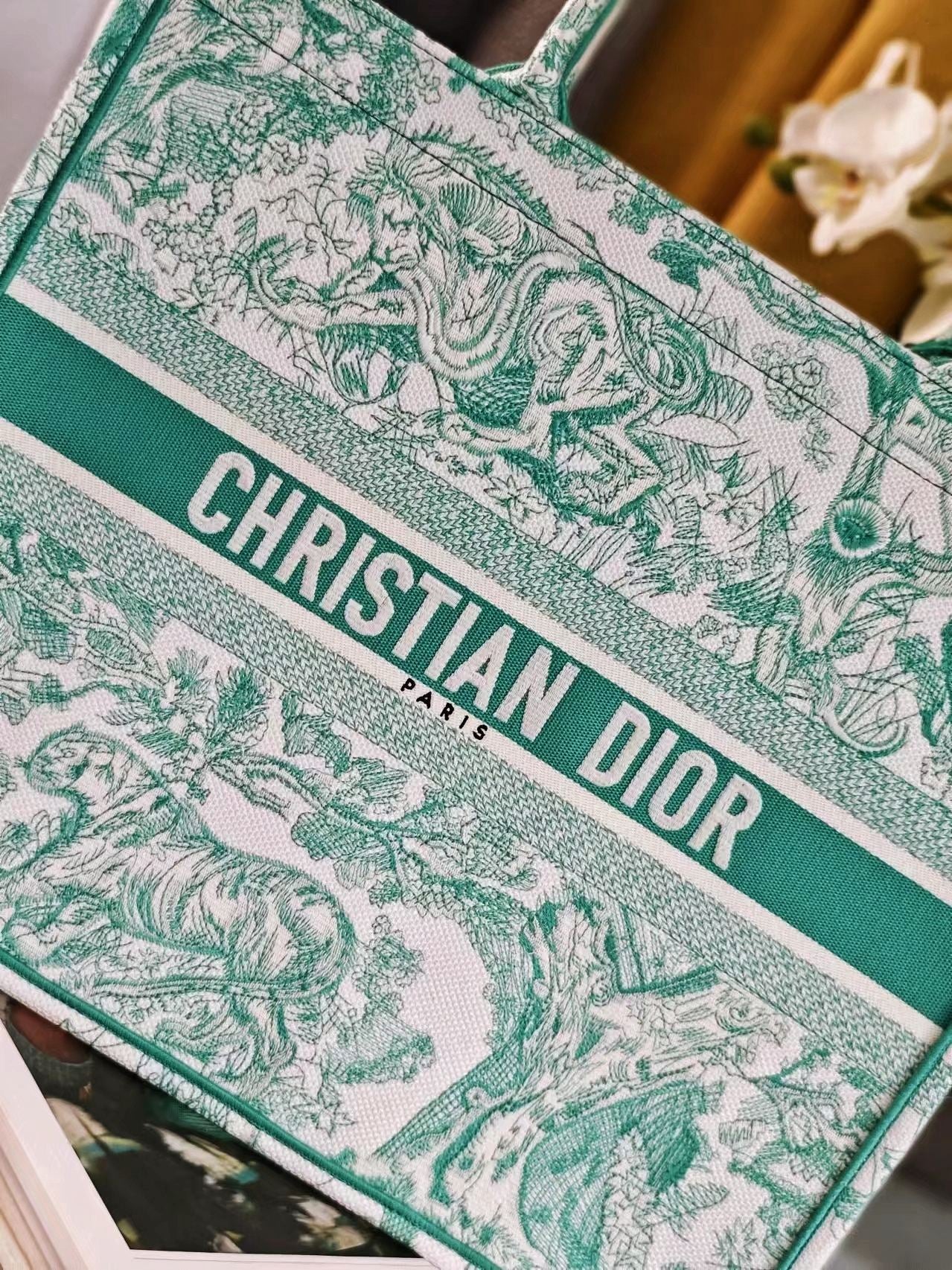 Christian Dior Large Green Toile de Jouy Book Tote Bag