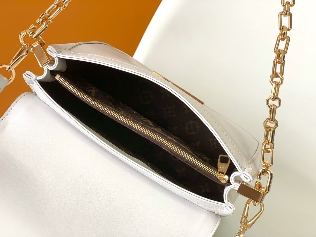 Louis Vuitton White Leather Dauphine Bag with Gold Hardware