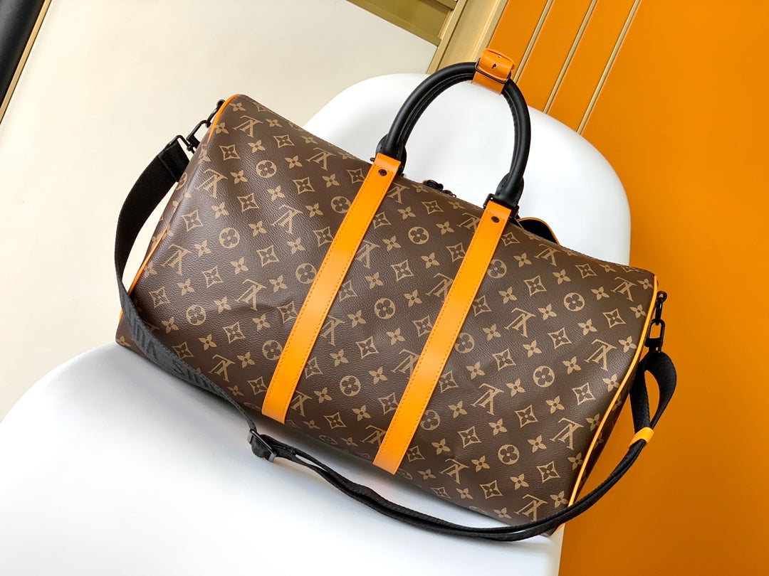 Louis Vuitton Keepall Bandoulière 50 Monogram Macassar with Orange Trim