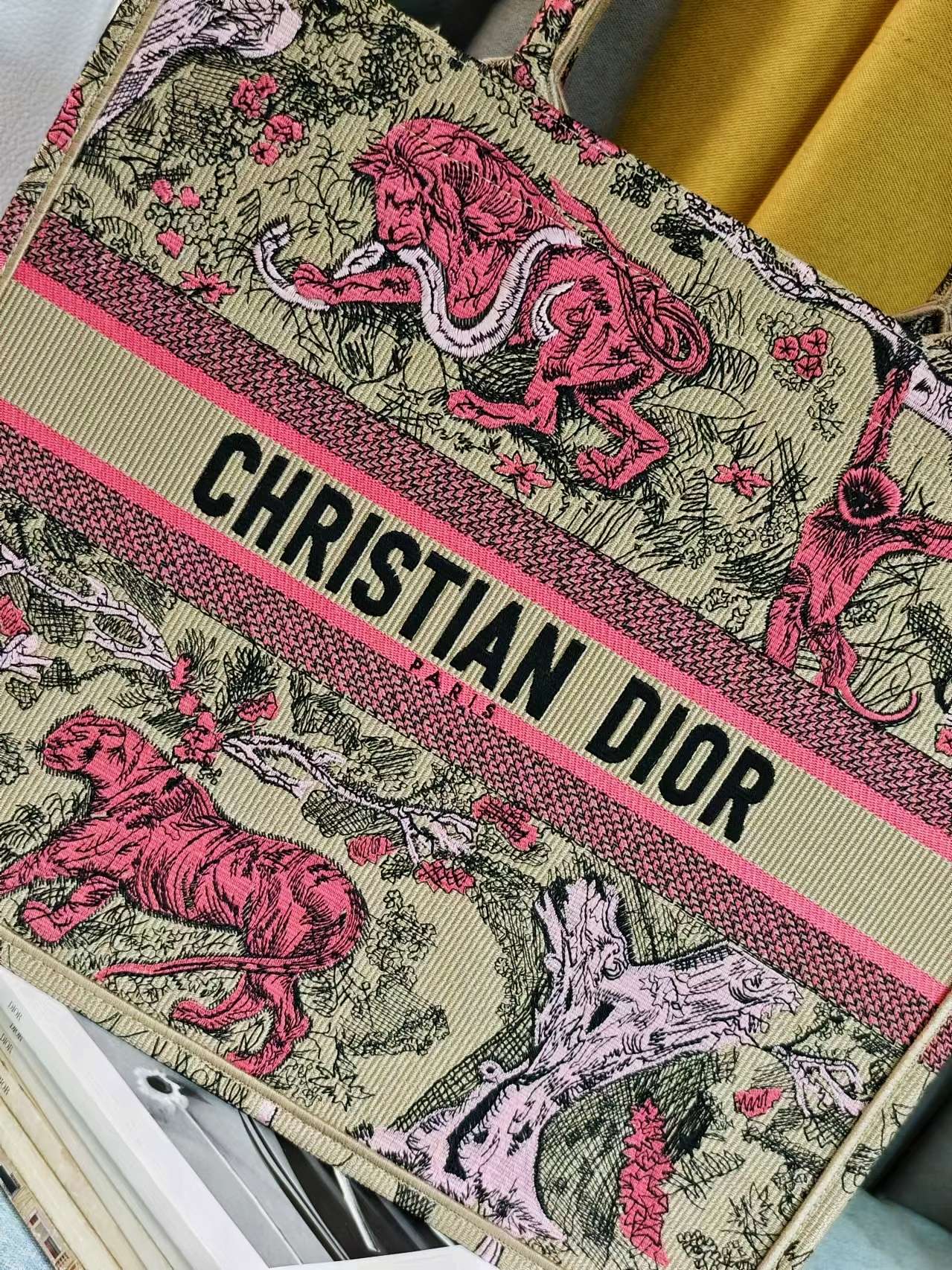 Christian Dior Large Book Tote Pink Toile de Jouy Sauvage Embroidery