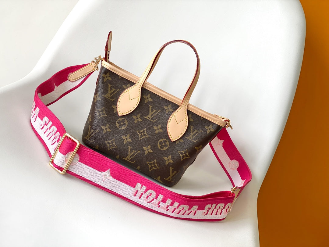 Louis Vuitton Monogram Canvas Mini Handbag with Round Pouch and Pink Strap