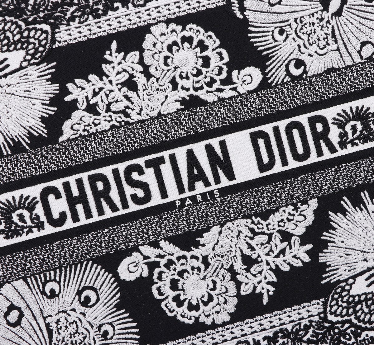 Christian Dior Book Tote Black and White Butterfly Embroidery