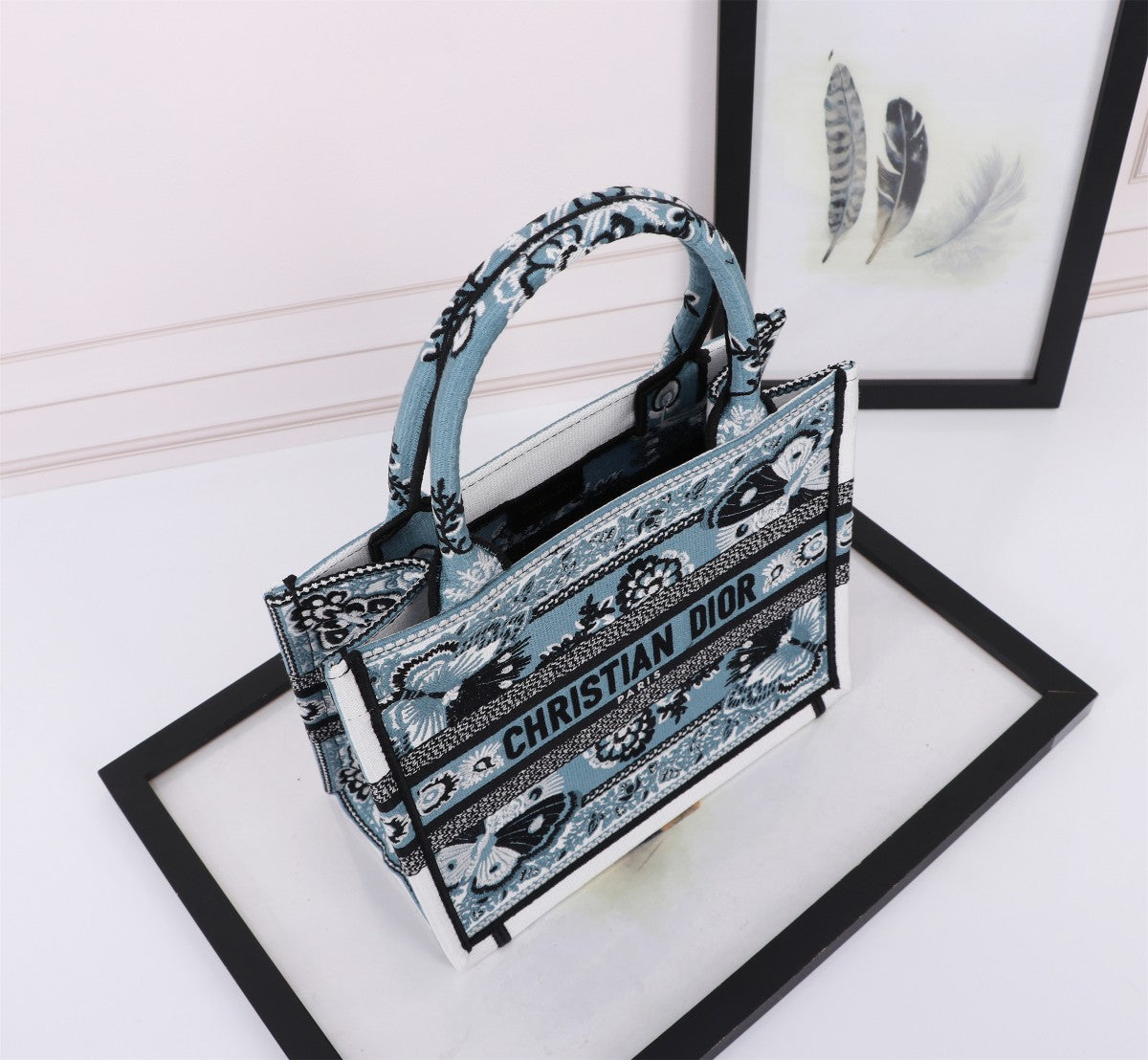 Christian Dior Blue Embroidered Butterfly Book Tote Bag
