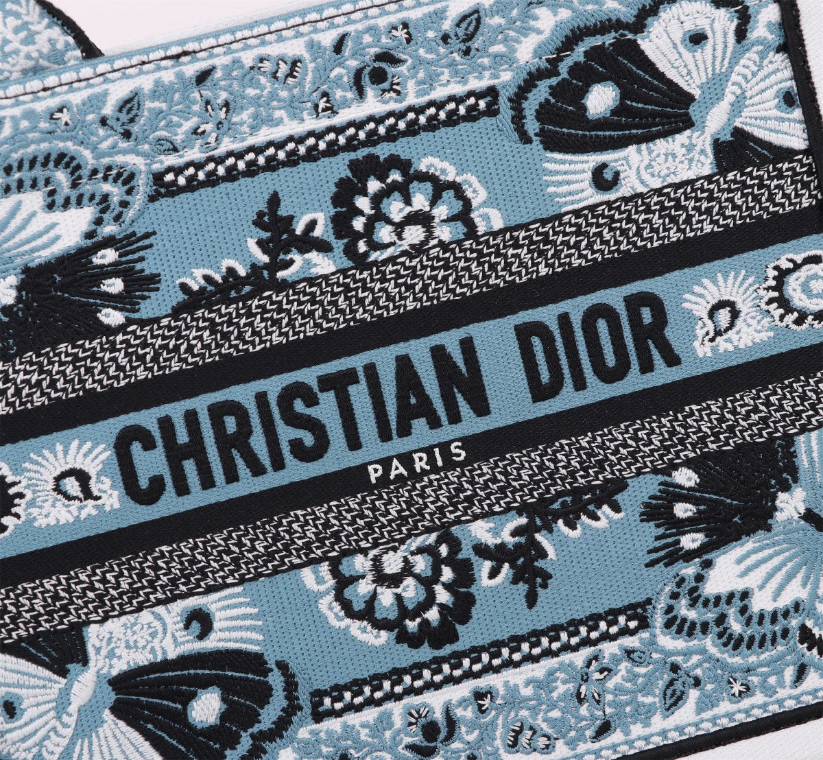 Christian Dior Medium Book Tote - Blue Butterfly Toile de Jouy Embroidered Canvas Bag