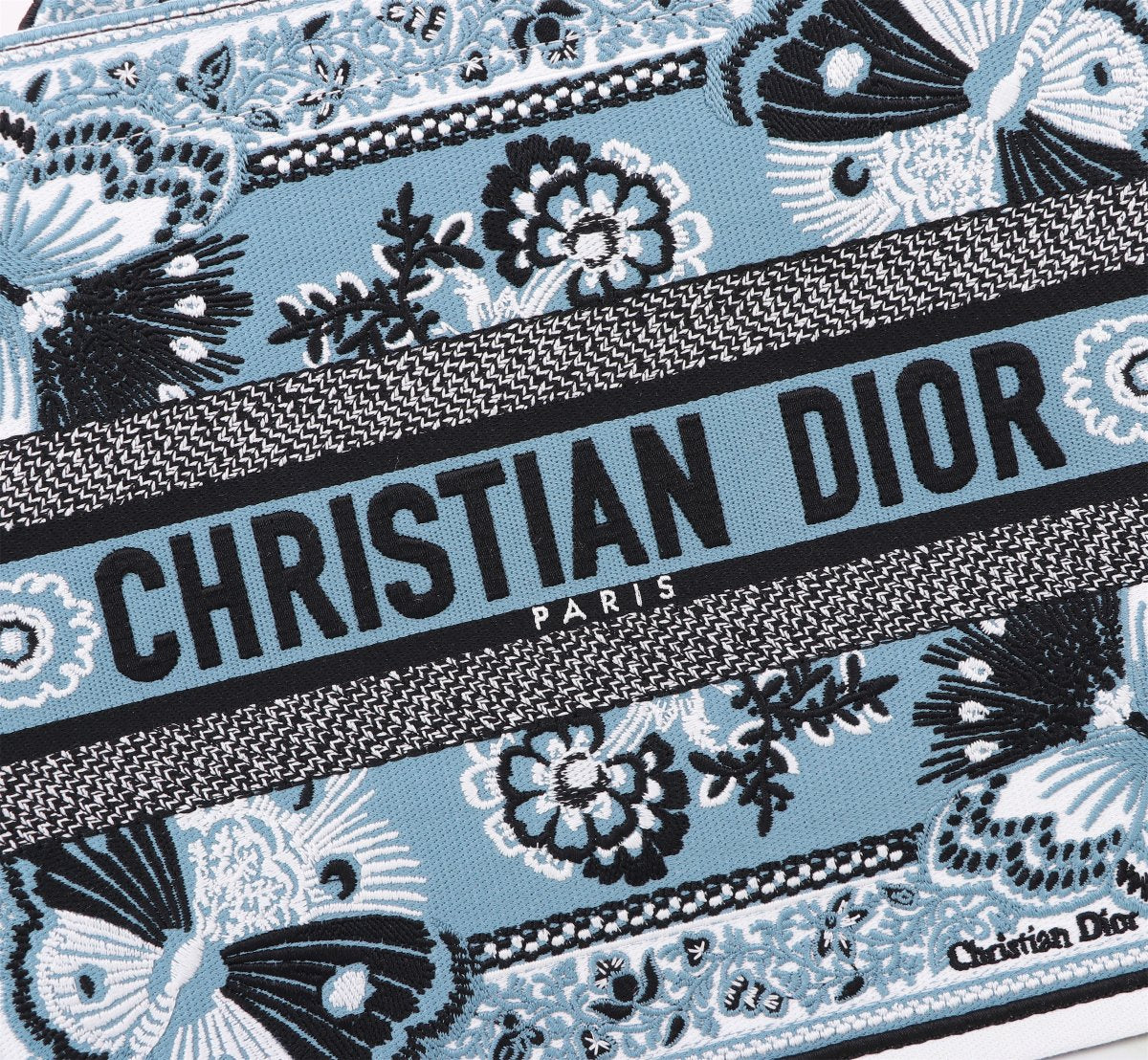 Christian Dior Medium Book Tote Butterfly Embroidered Handbag - Blue/White