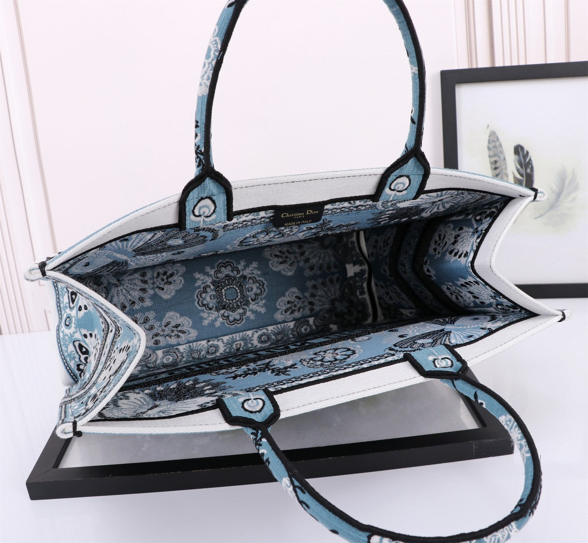 Christian Dior Medium Book Tote Blue Butterfly Embroidery
