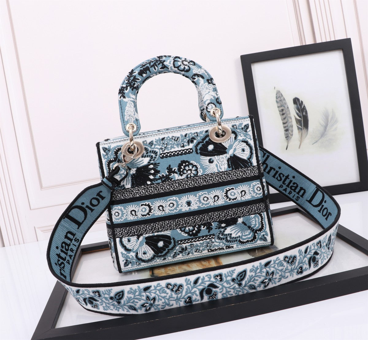 Christian Dior Lady D-Lite Bag - Blue Multi Butterfly Embroidery