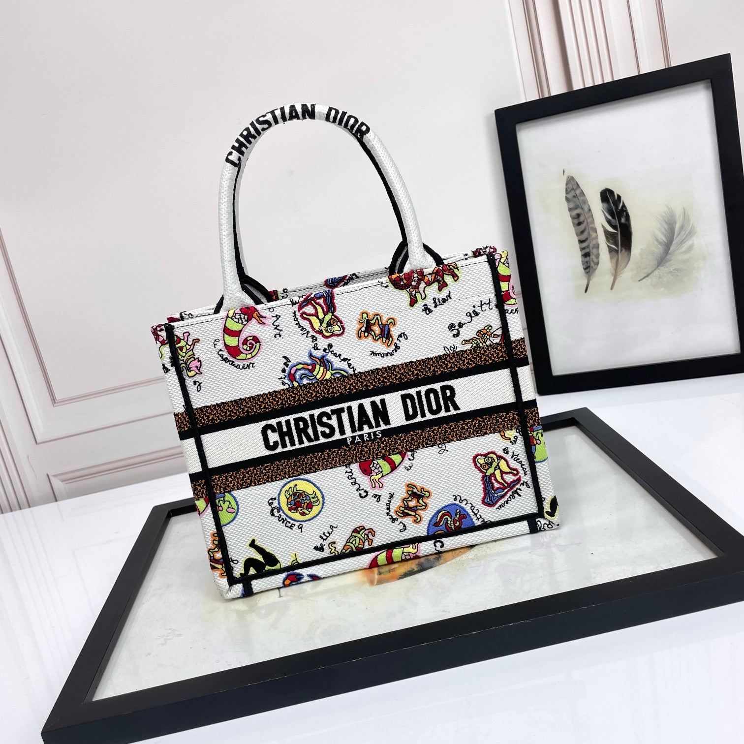 Christian Dior Book Tote Canvas Bag with Multi-Color Animal Print