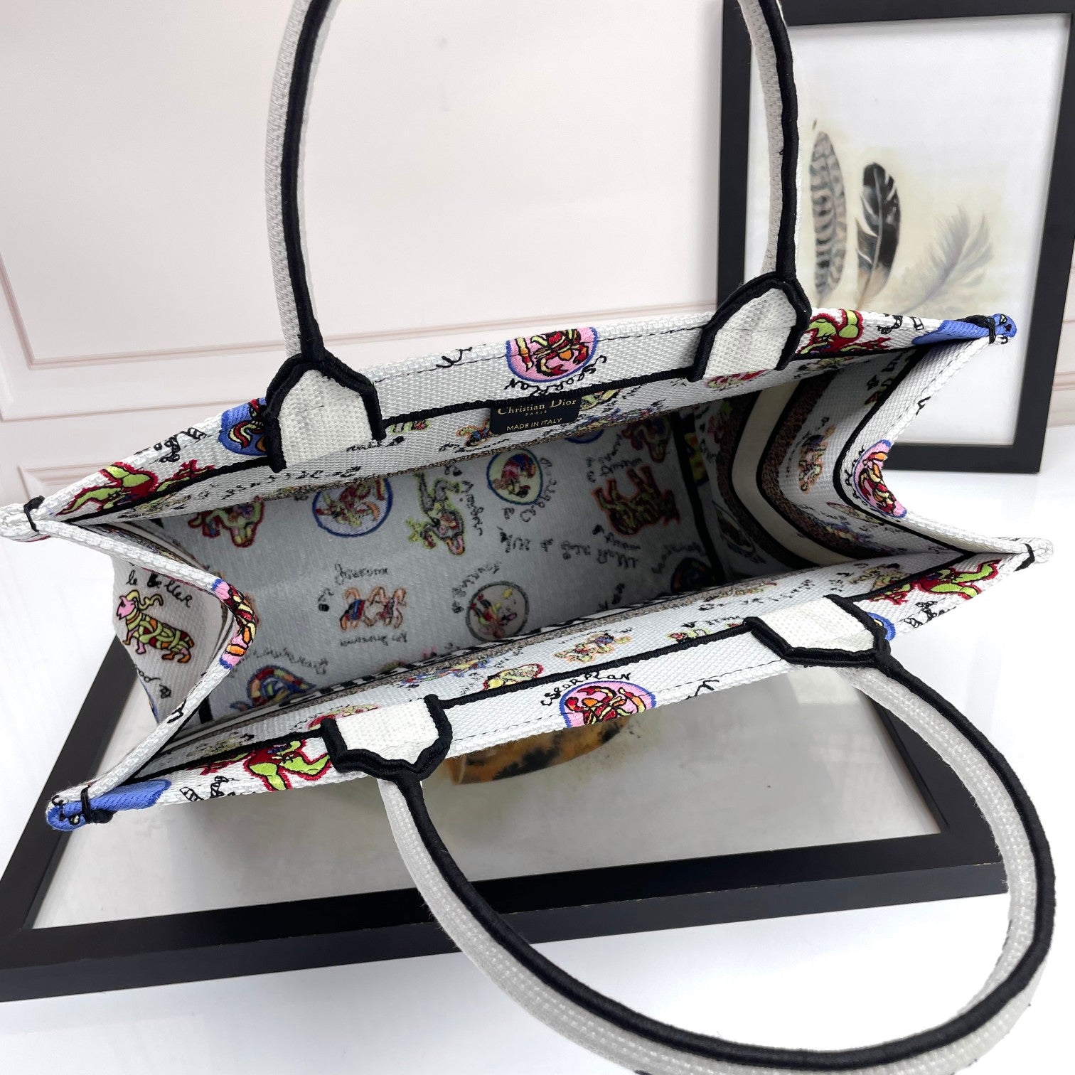 Christian Dior Medium Book Tote - White Multicolor Animal Print Embroidered Canvas Bag