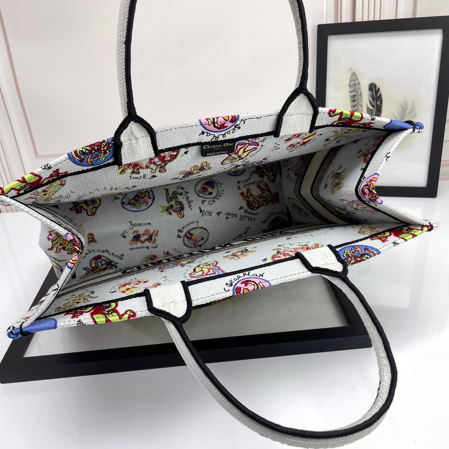 Christian Dior Book Tote Bag with Multi-Color Animal Illustration Pattern