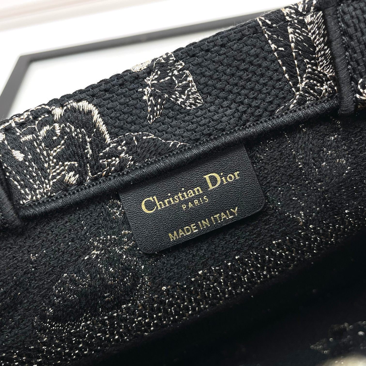 Christian Dior Small Book Tote - Black and White Butterfly Around the World Embroidery