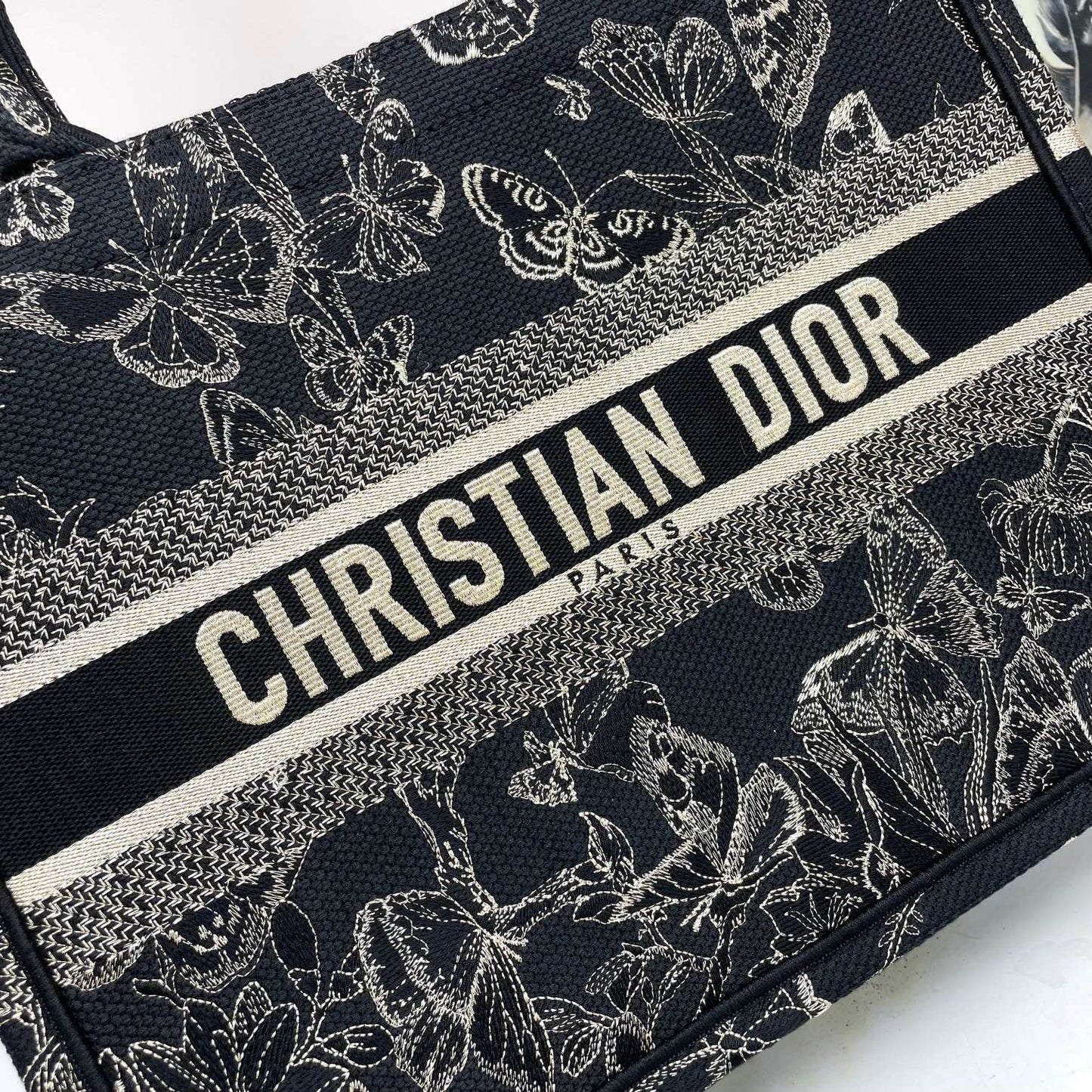 Christian Dior Book Tote with Butterfly Embroidery - Black and White