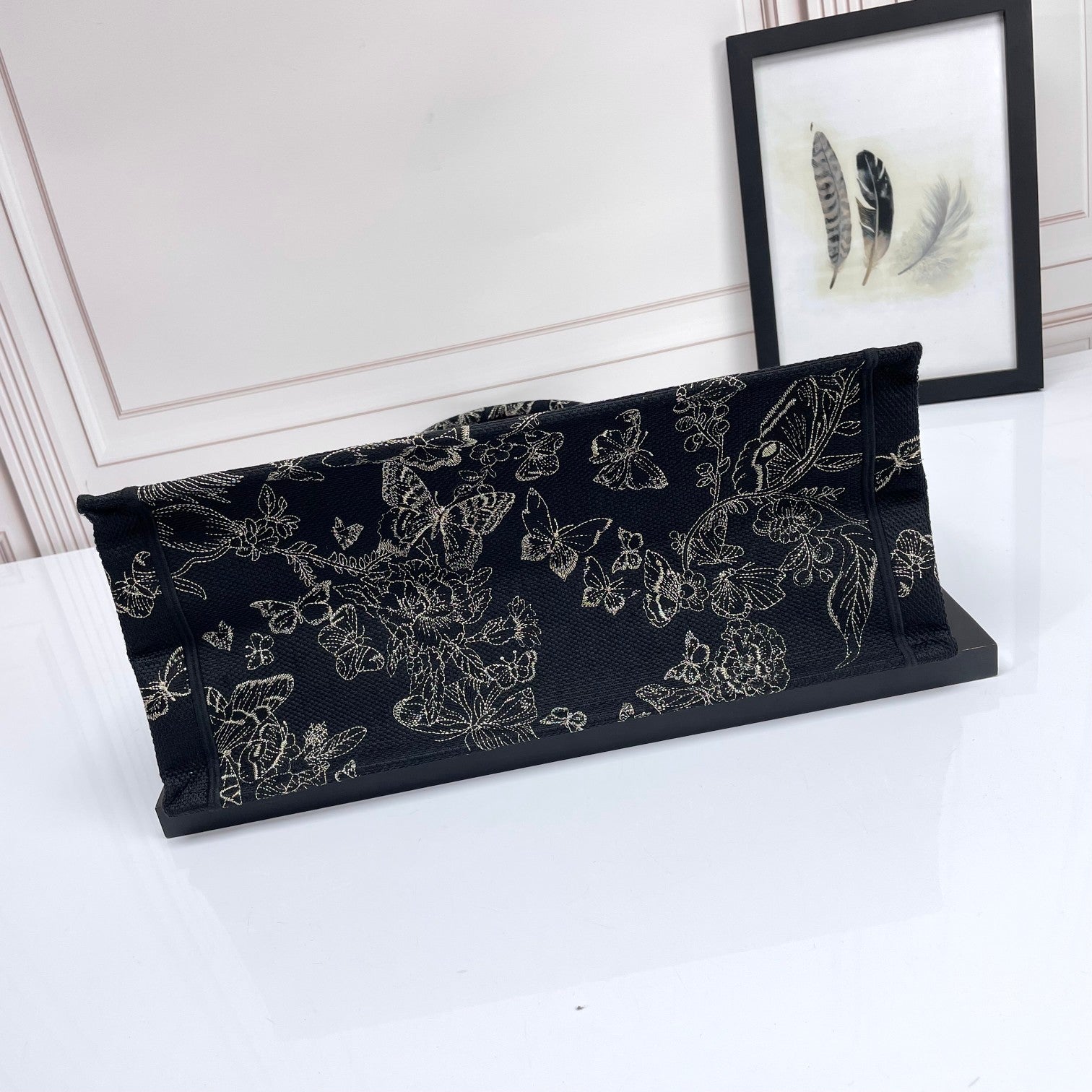 Christian Dior Large Book Tote Black and White Butterfly Embroidery Bag