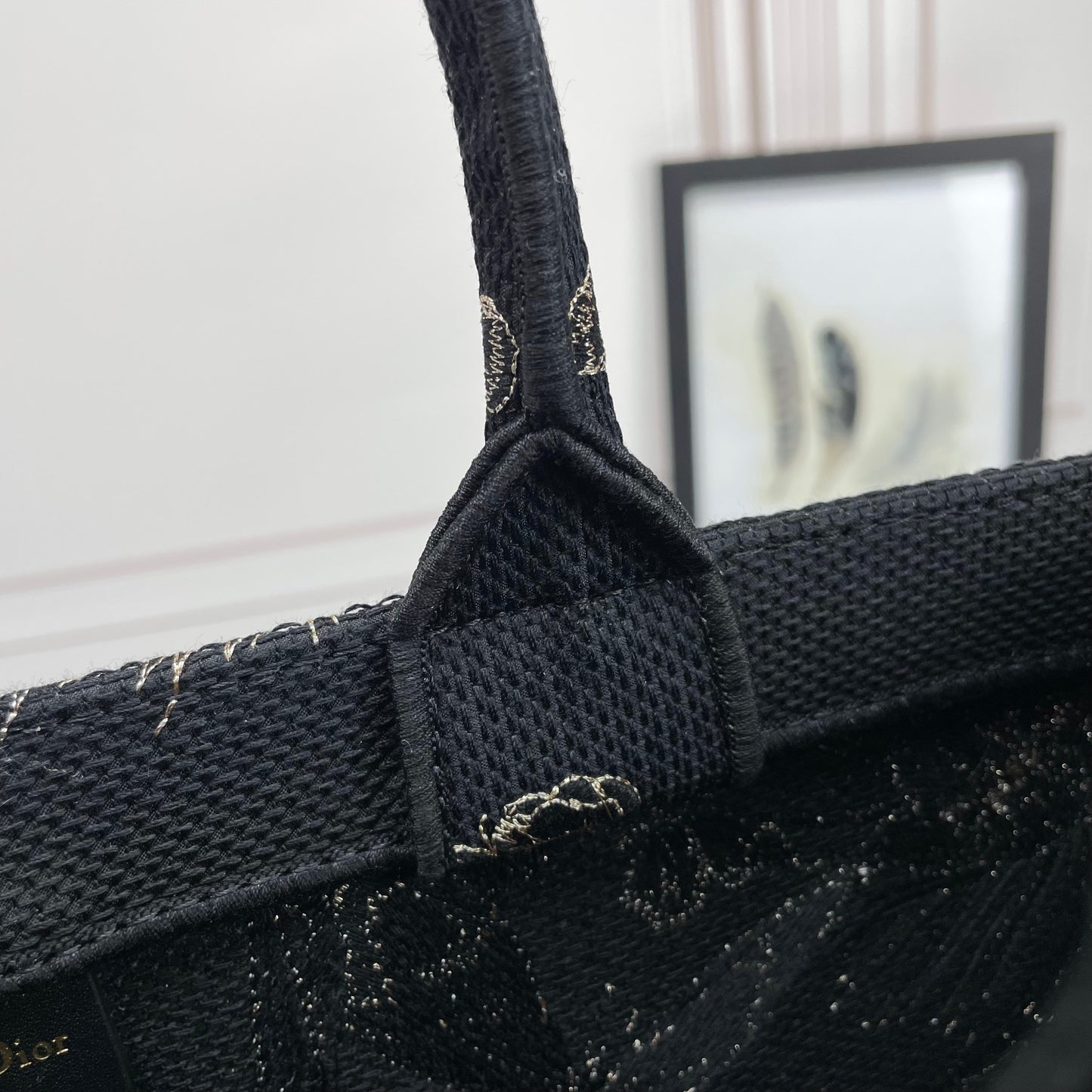 Christian Dior Book Tote Black with Gold Butterfly Embroidery Canvas Handbag
