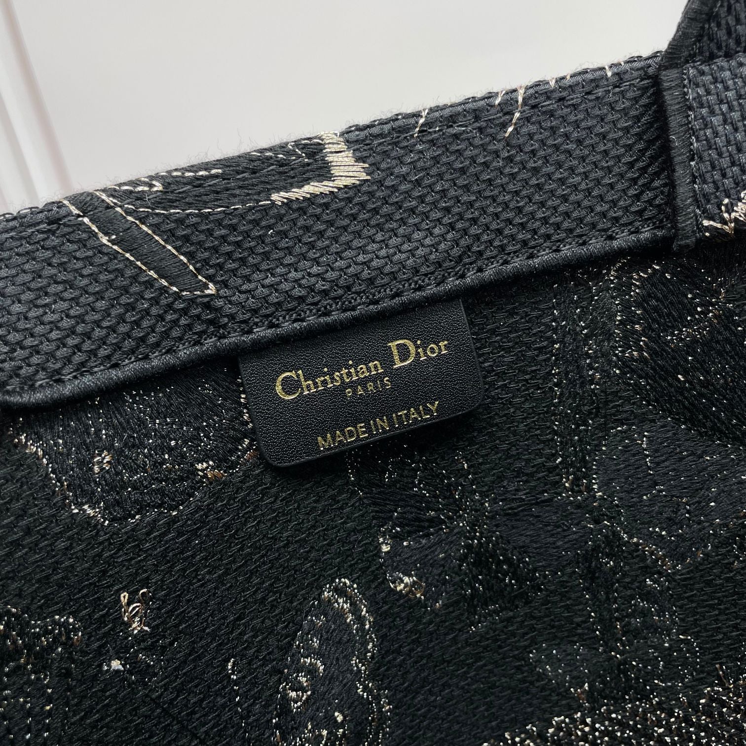 Christian Dior Book Tote Black with Gold Butterfly Embroidery Canvas Handbag