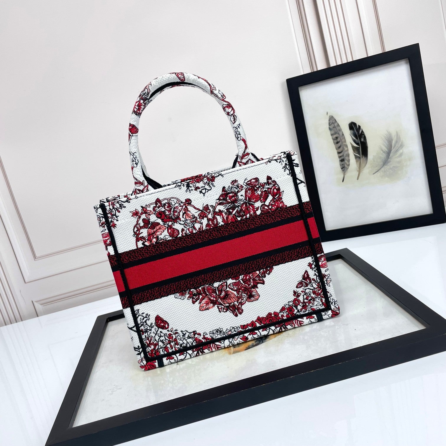 Christian Dior Book Tote - Heart Pattern Canvas Bag - Red and White