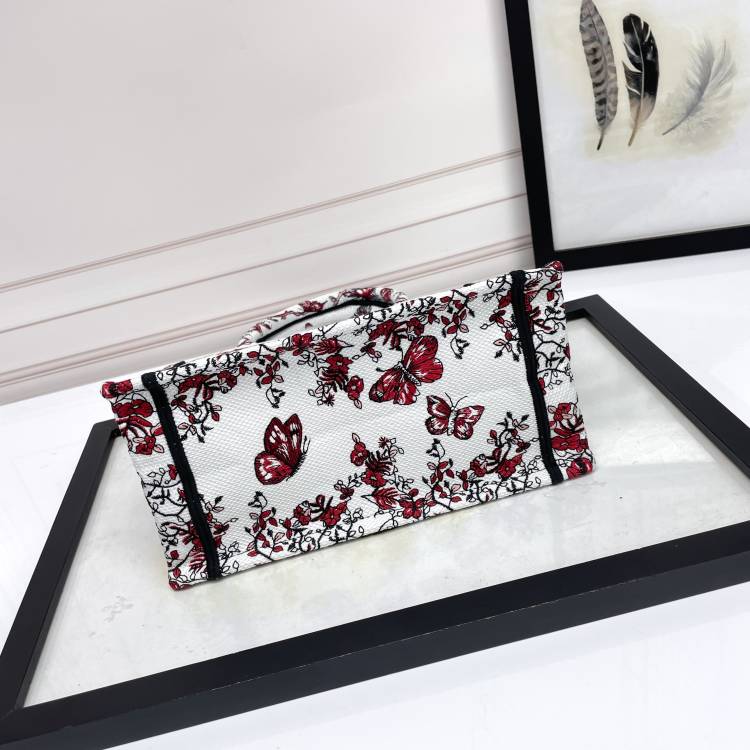Christian Dior Book Tote - Heart Pattern Canvas Bag - Red and White