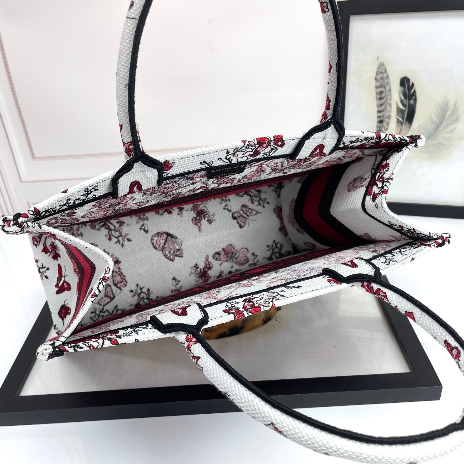 Christian Dior Book Tote Bag - White and Red Heart Motif Embroidery