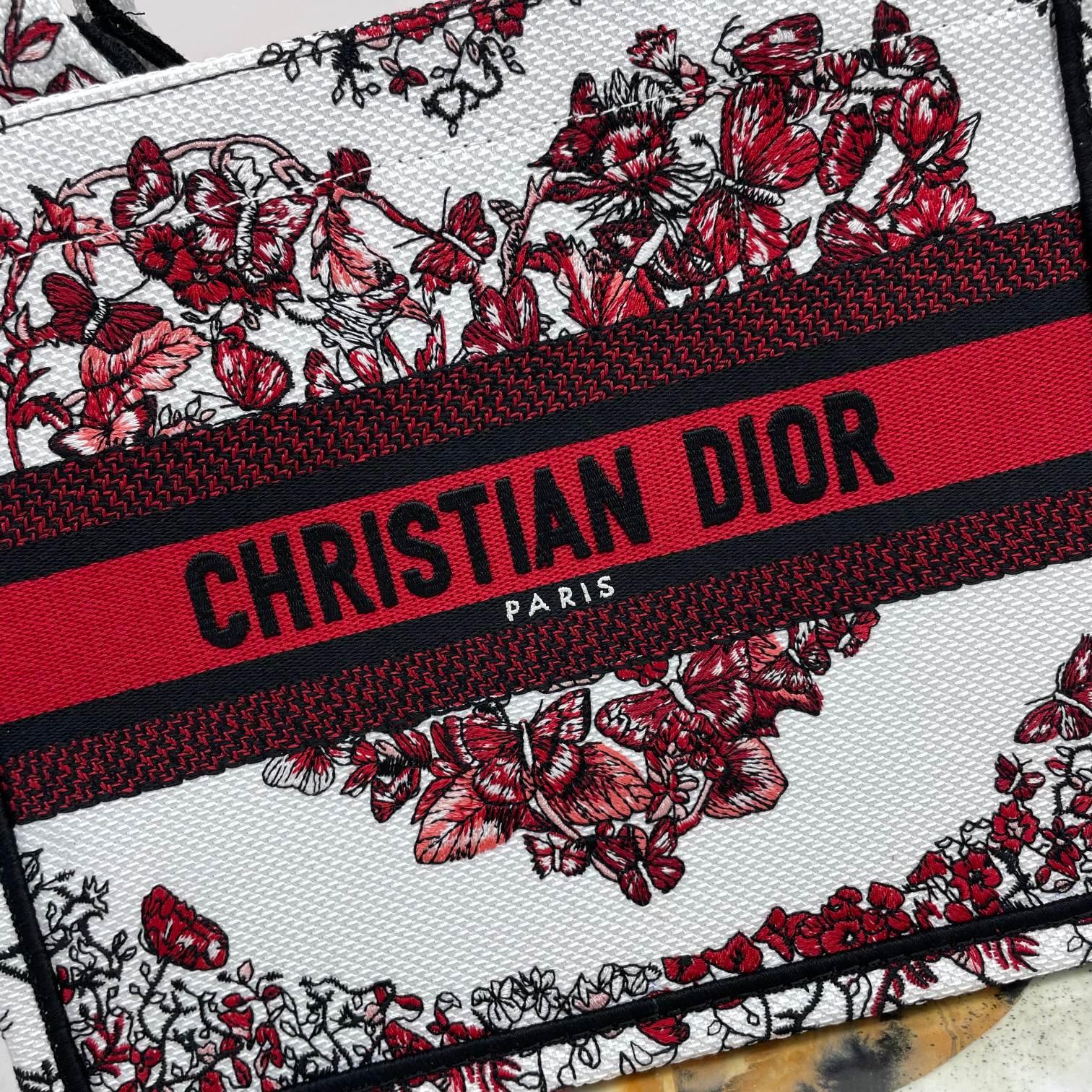 Christian Dior Book Tote - Heart Pattern Canvas Bag - Red and White