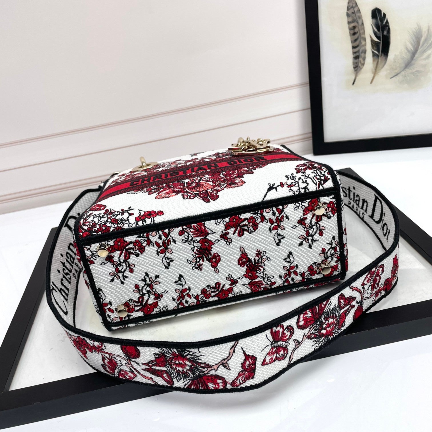 Christian Dior Medium Lady D-Lite Bag - Red and White Butterfly Embroidery