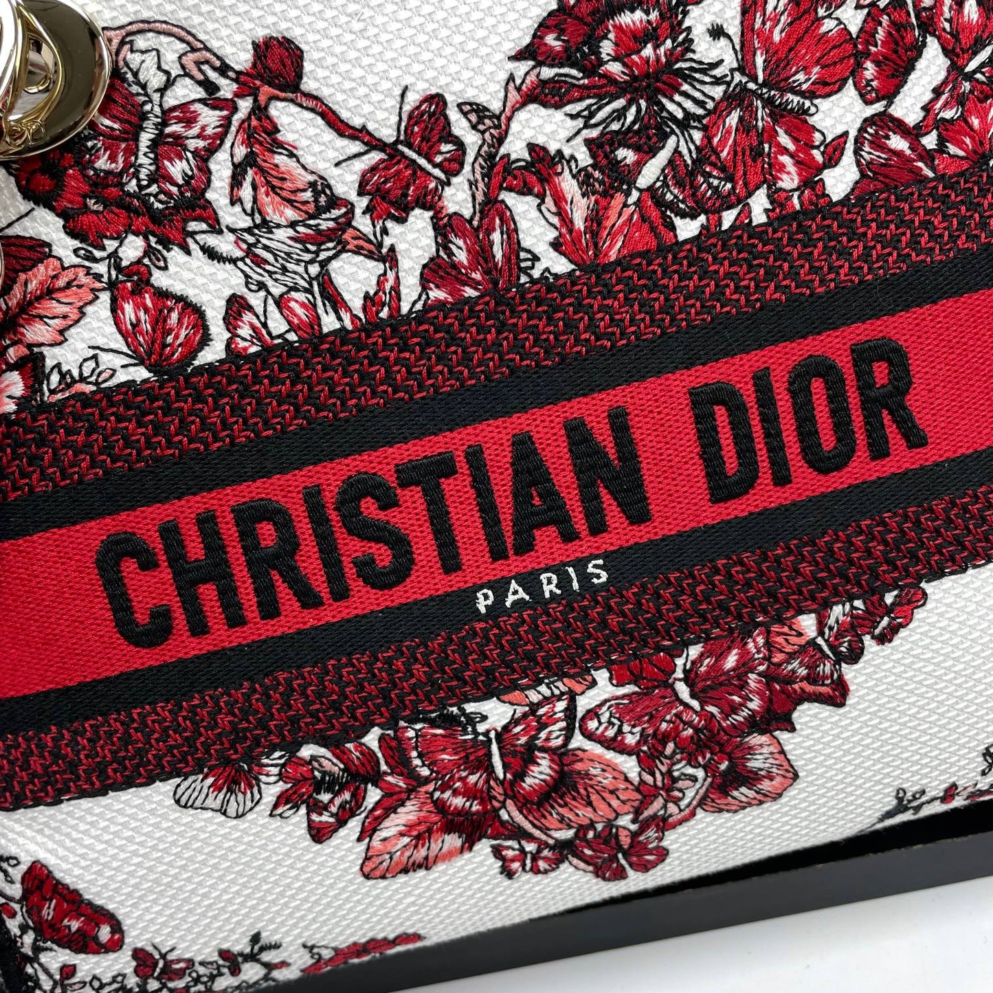 Christian Dior Medium Lady D-Lite Bag - Red and White Butterfly Embroidery