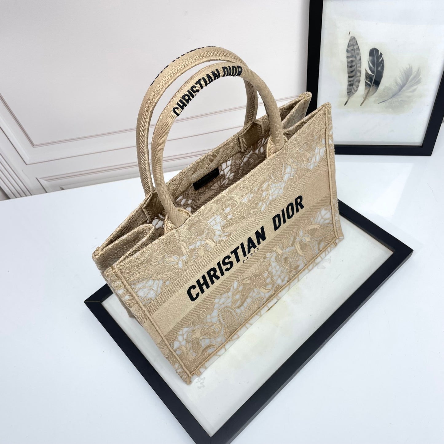 Christian Dior Medium Book Tote Beige Embroidered Canvas Tote Bag