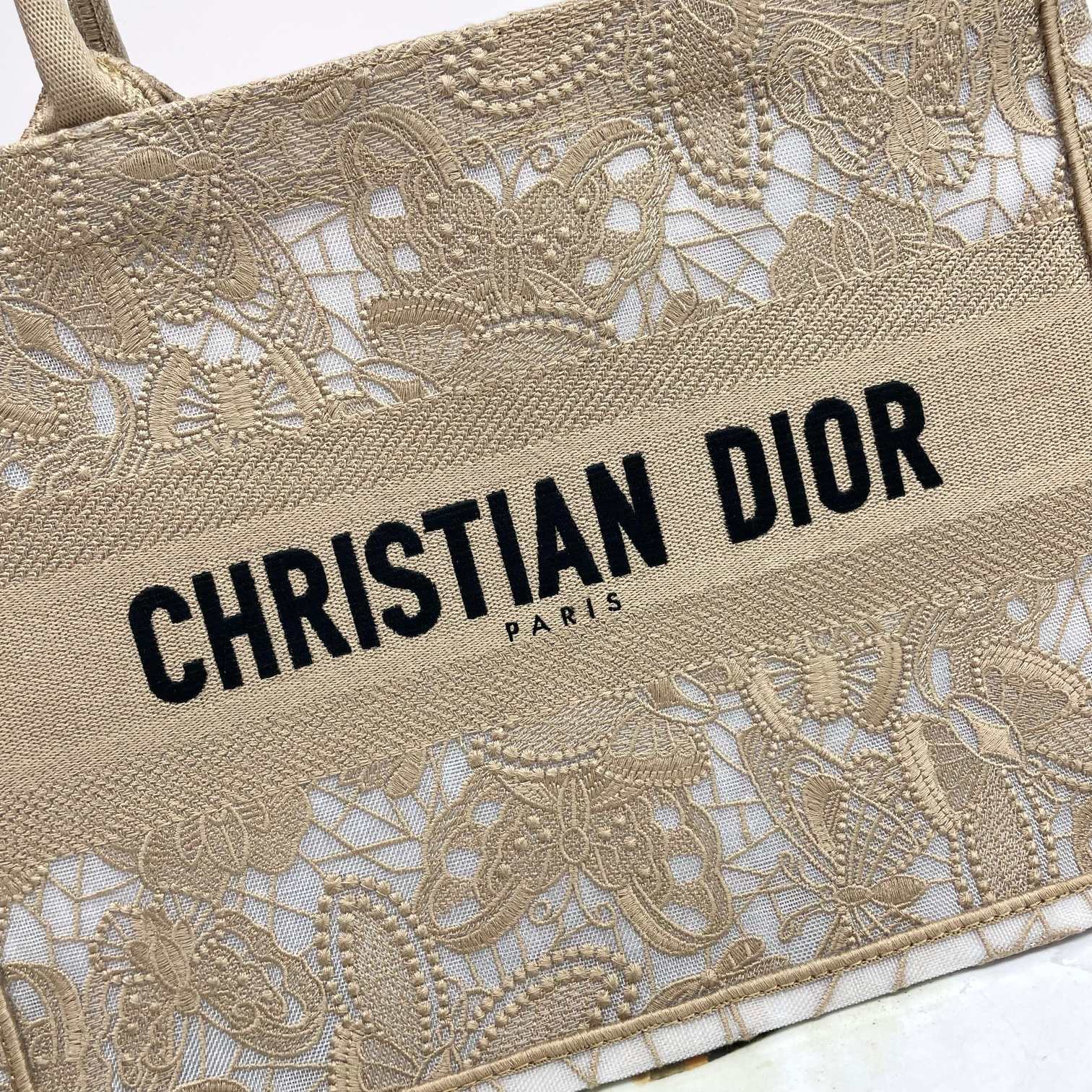 Christian Dior Medium Book Tote Beige Embroidered Canvas Tote Bag