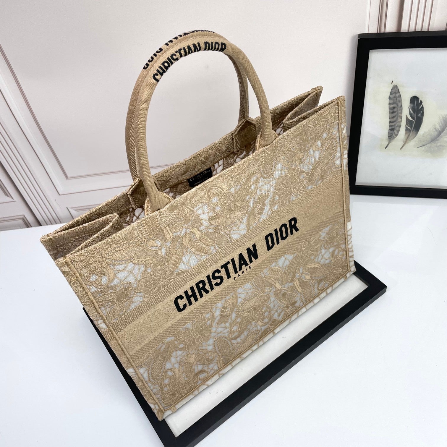 Christian Dior Book Tote Medium Beige Canvas with Cannage Embroidery