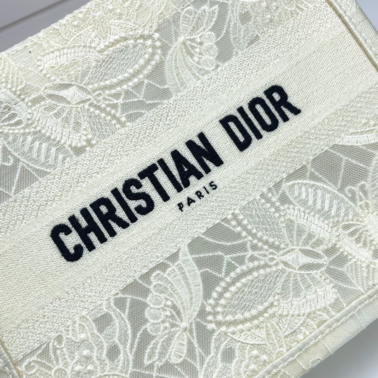 Christian Dior White Embroidered Book Tote Bag