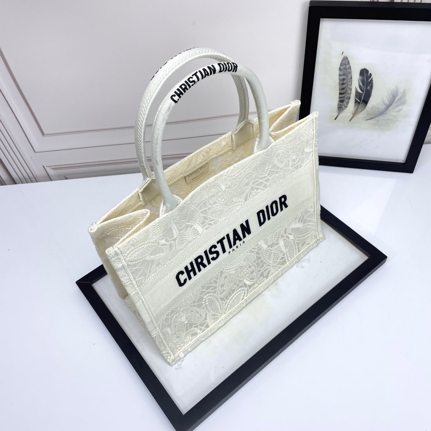 Christian Dior White Embroidered Canvas Book Tote Bag