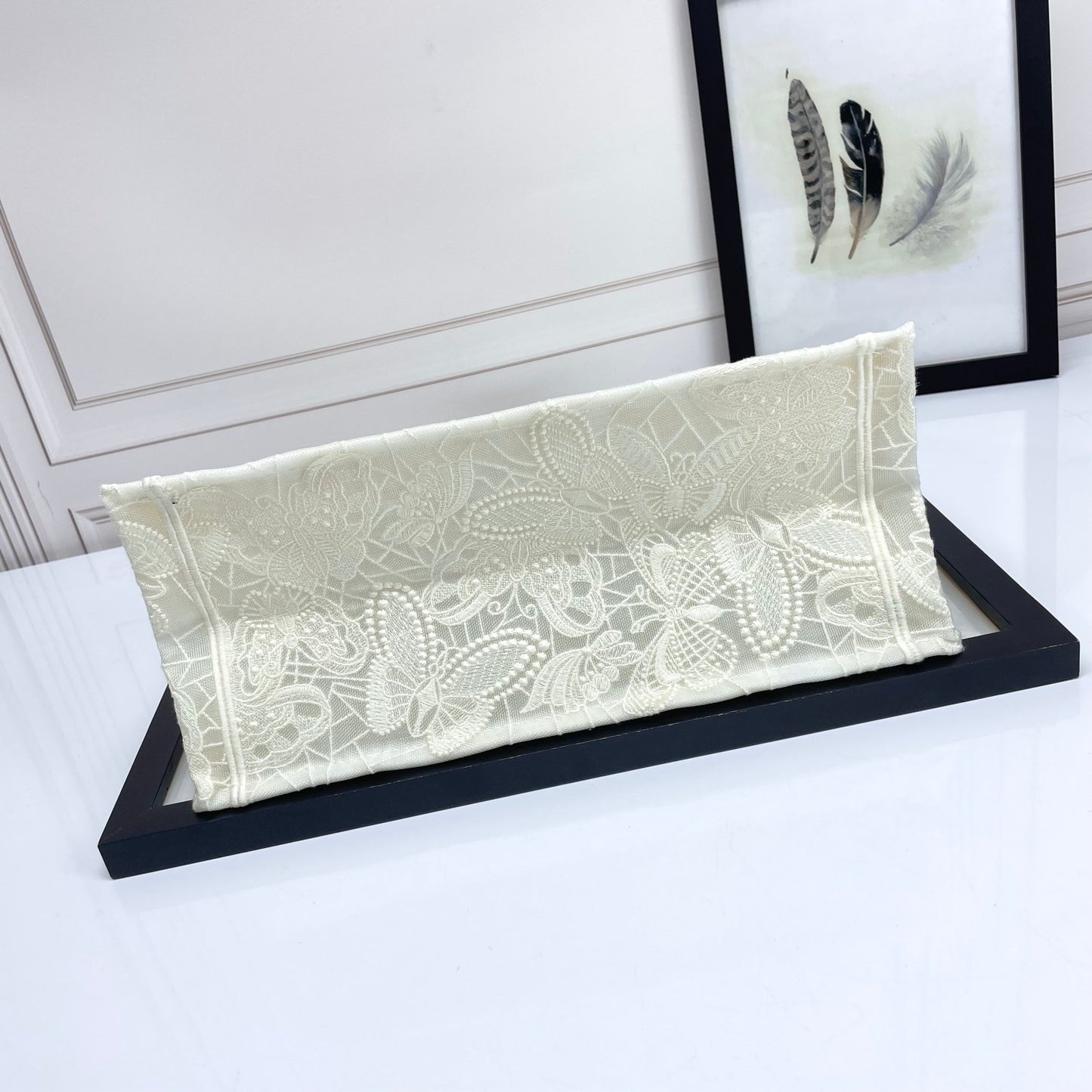 Christian Dior White Embroidered Canvas Book Tote Bag