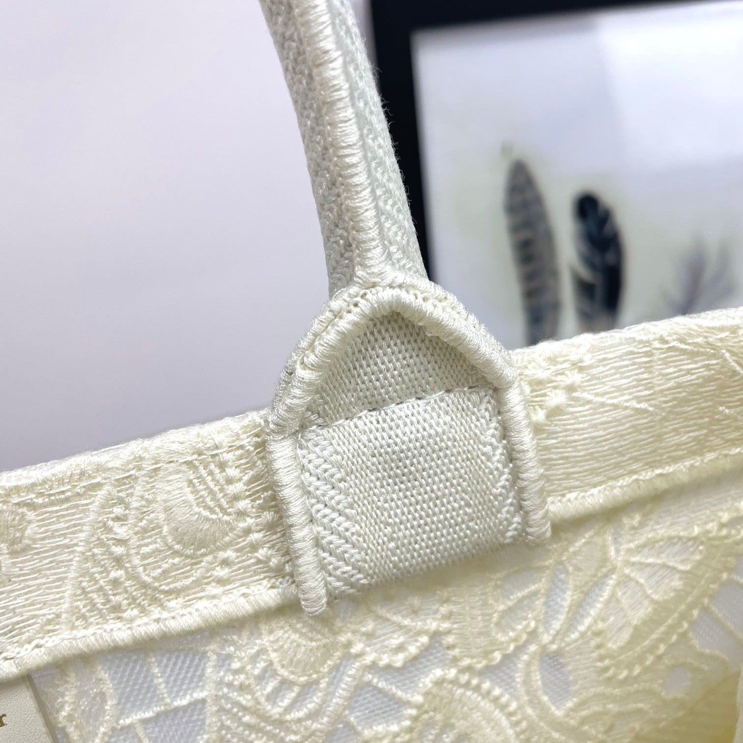 Christian Dior White Embroidered Canvas Book Tote Bag