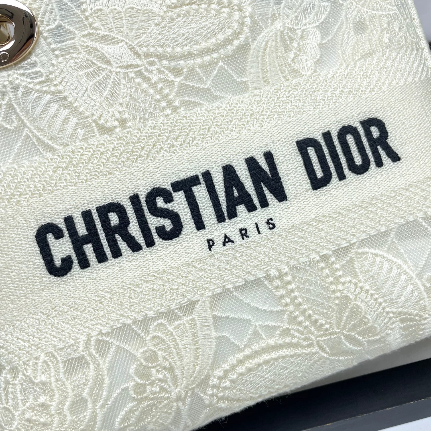 Christian Dior Lady D-Lite White Embroidered Canvas Handbag