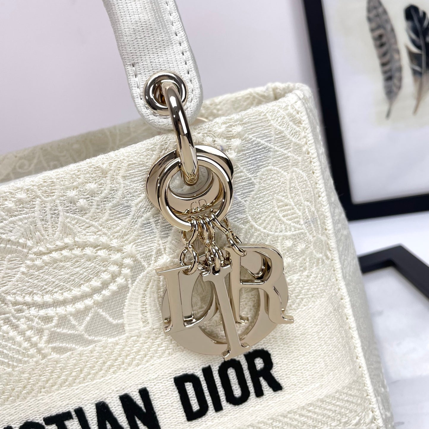 Christian Dior Lady D-Lite White Paisley Embroidered Handbag