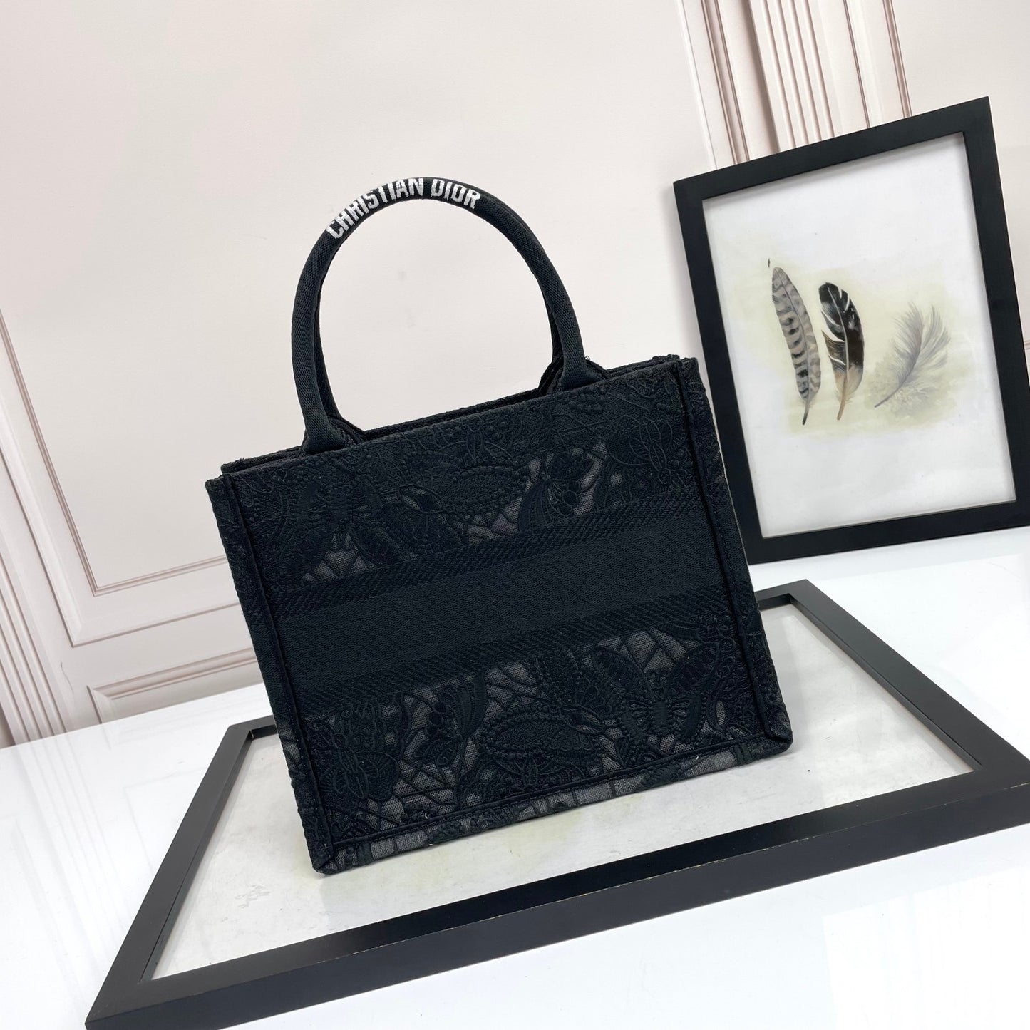 Christian Dior Small Book Tote - Black Embroidered Canvas Handbag
