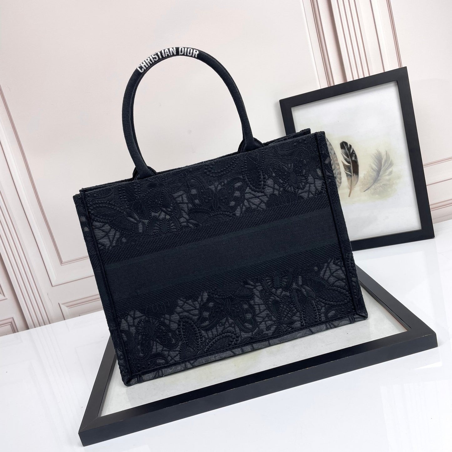 Christian Dior Medium Book Tote - Black Embroidered Canvas Handbag