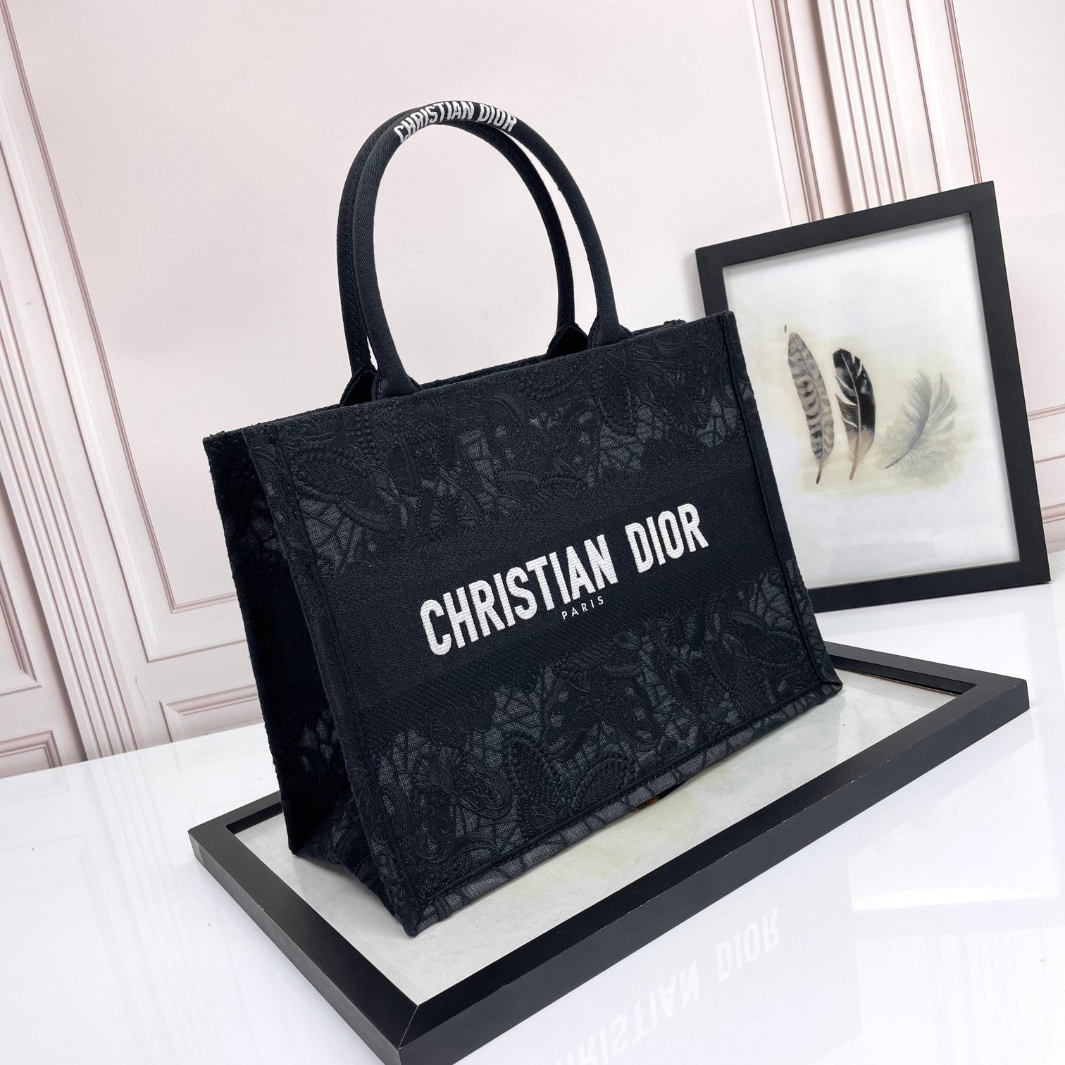 Christian Dior Book Tote Black Embroidered Canvas Bag