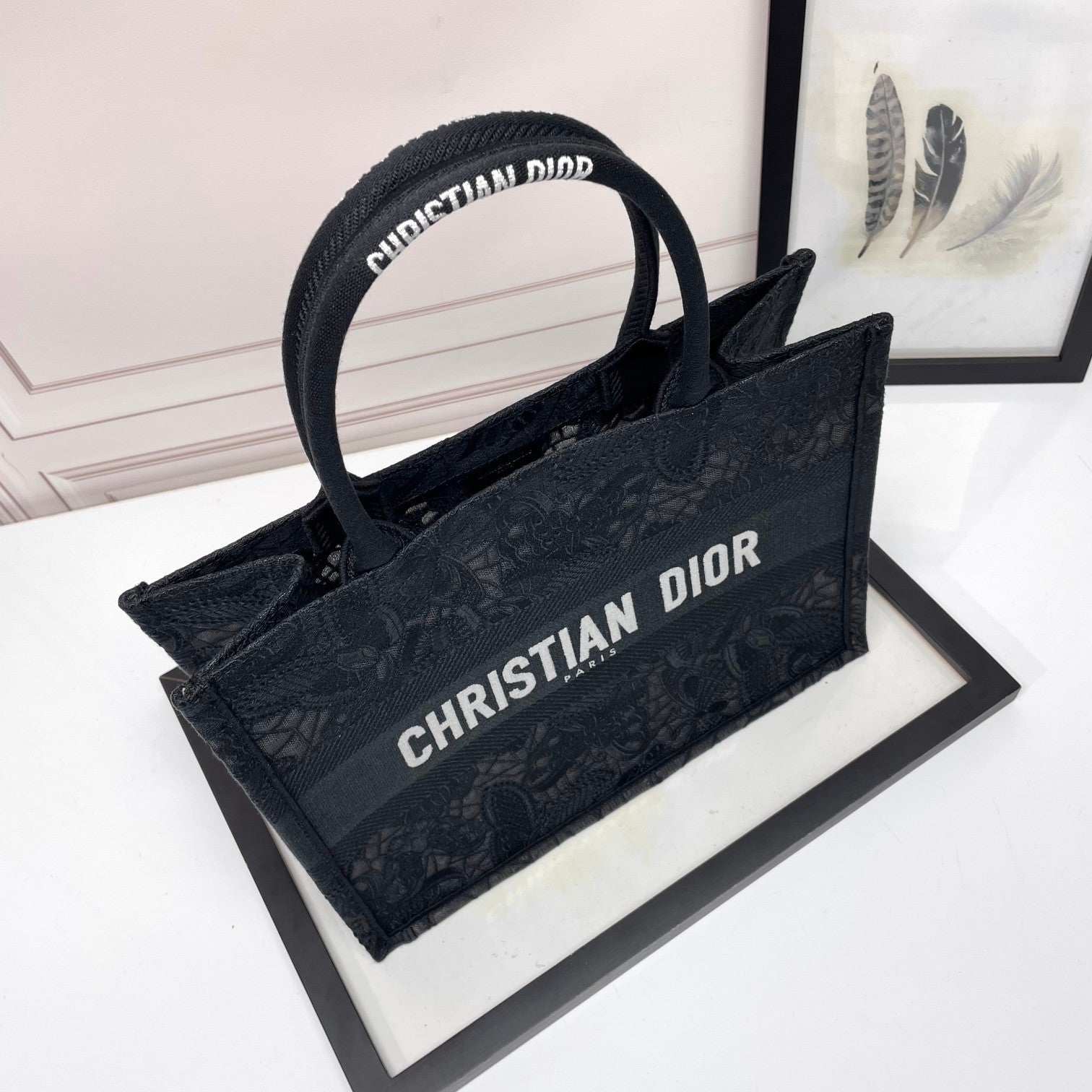 Christian Dior Medium Book Tote - Black Embroidered Canvas Handbag
