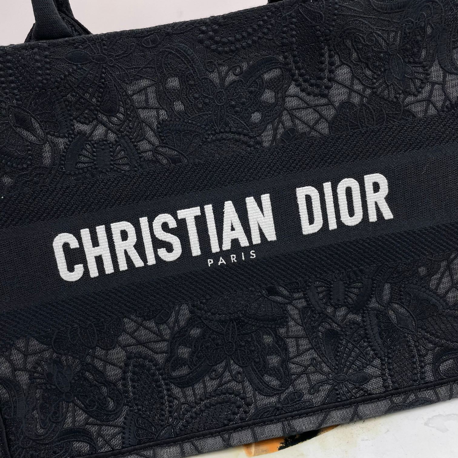 Christian Dior Medium Book Tote - Black Embroidered Canvas Handbag