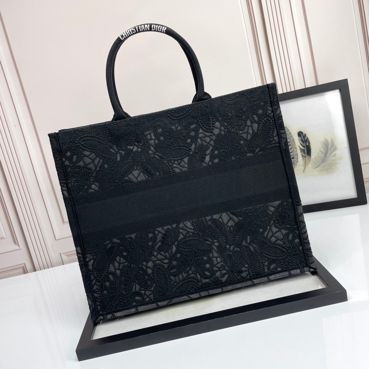 Christian Dior Black Butterfly Embroidered Book Tote Bag