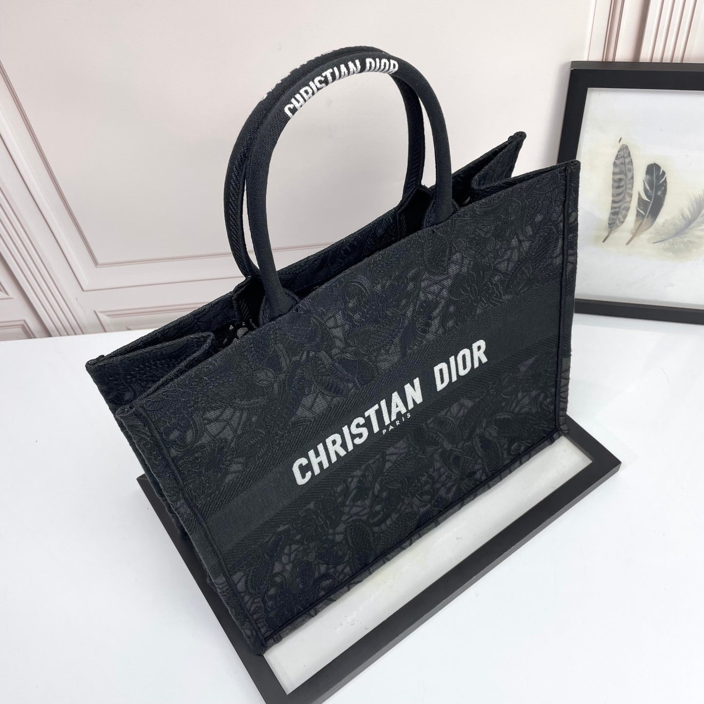 Christian Dior Book Tote Black Butterfly Embroidered Canvas Bag