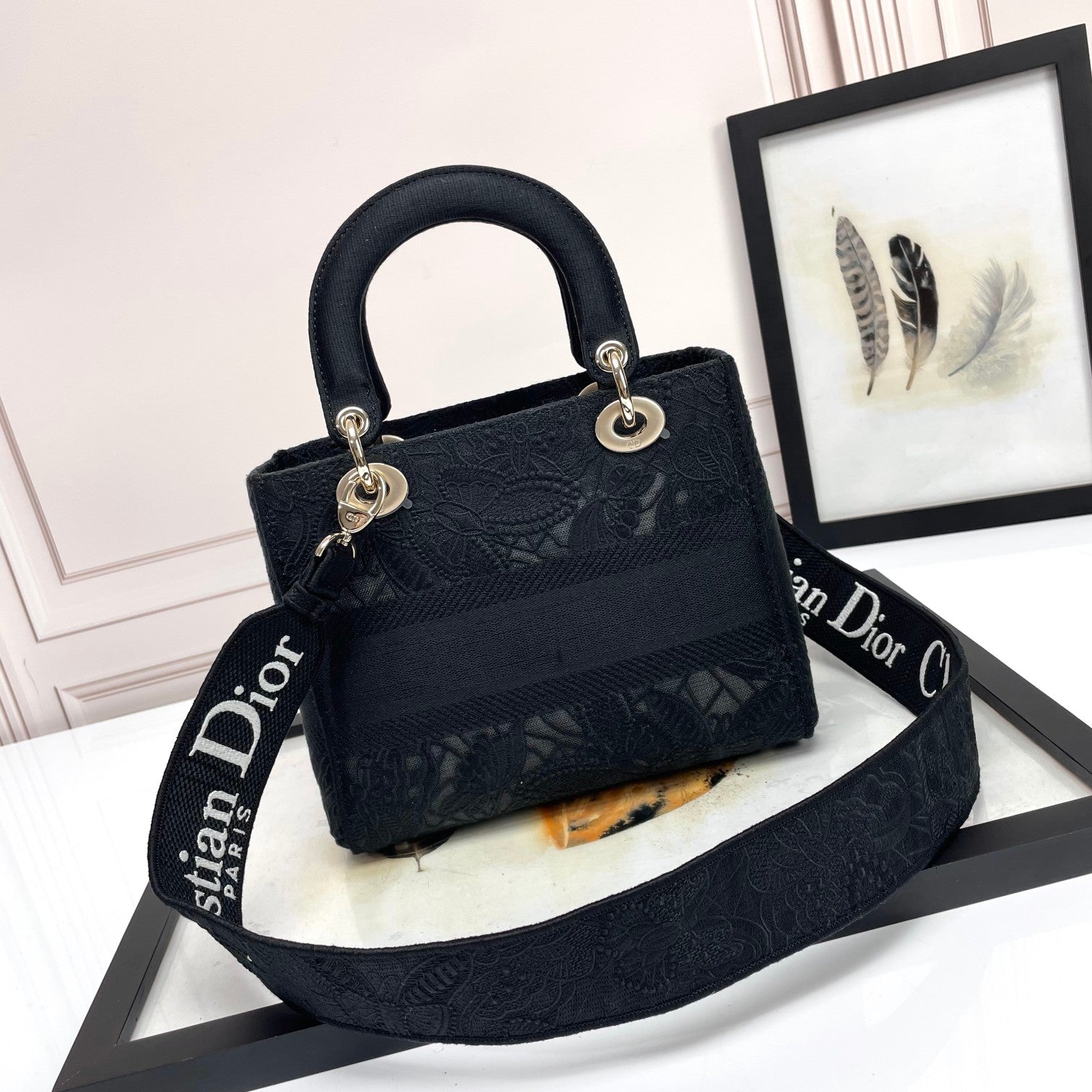 Christian Dior Medium Lady D-Lite Bag - Black Cannage Embroidery