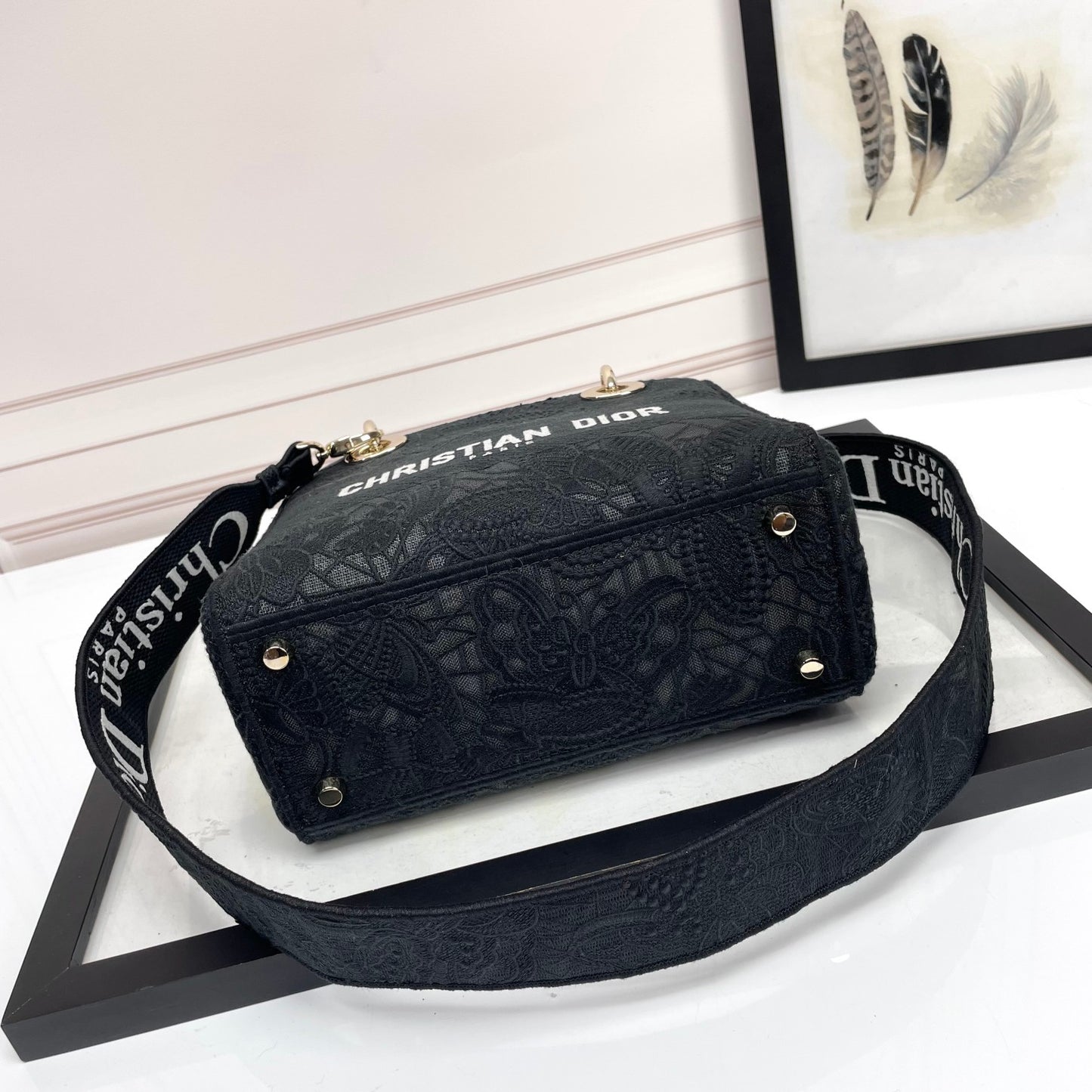 Christian Dior Lady D-Lite Bag Black Embroidered Cannage Medium Tote
