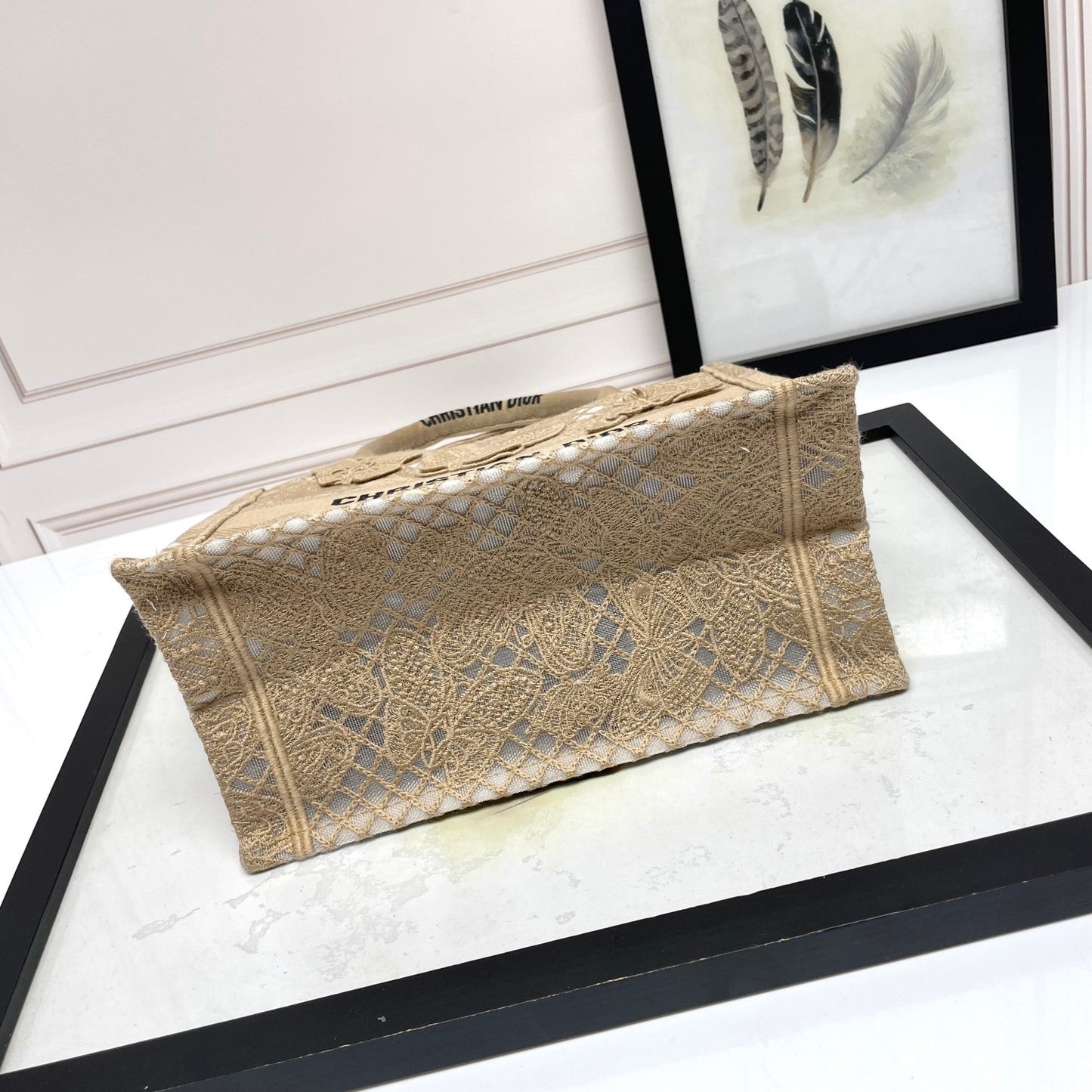 Christian Dior Beige Butterfly Appliqué Book Tote Bag