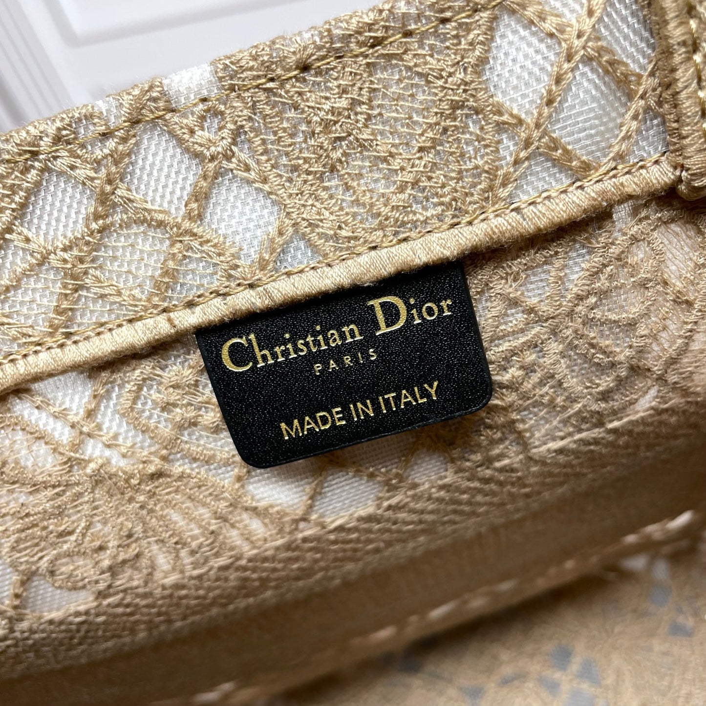 Christian Dior Beige Butterfly Appliqué Book Tote Bag