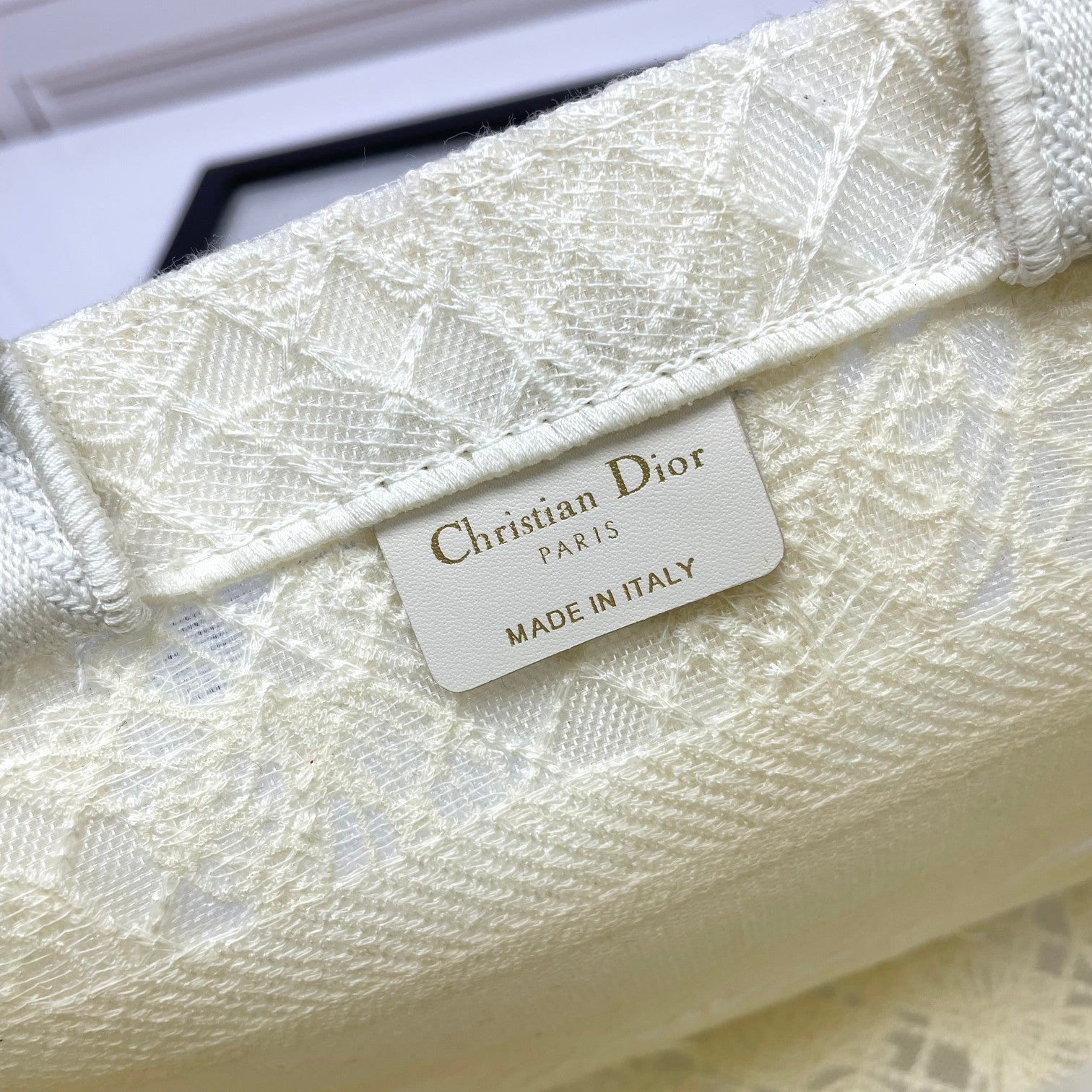 Christian Dior White Canvas Book Tote Bag with 3D Butterfly Embroidery