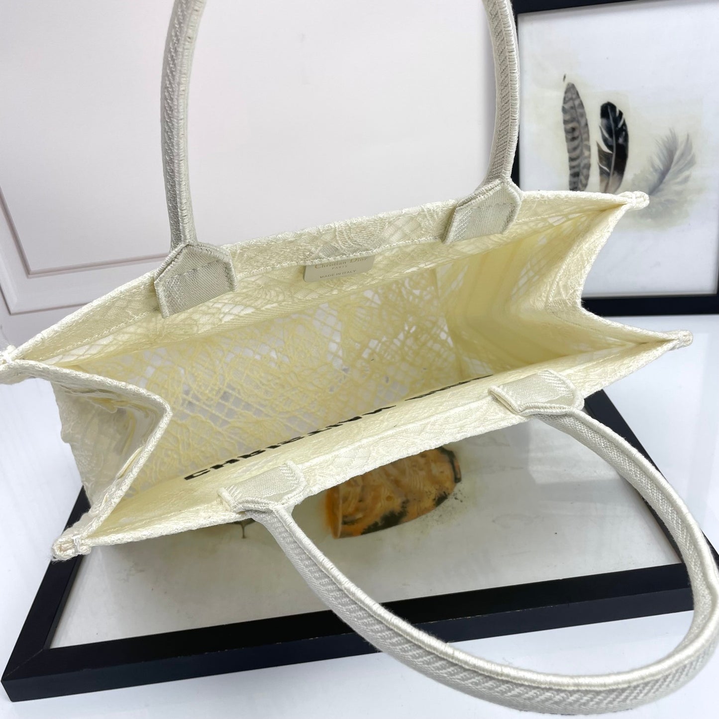 Christian Dior Medium Book Tote - White Butterfly Embroidery Canvas Bag